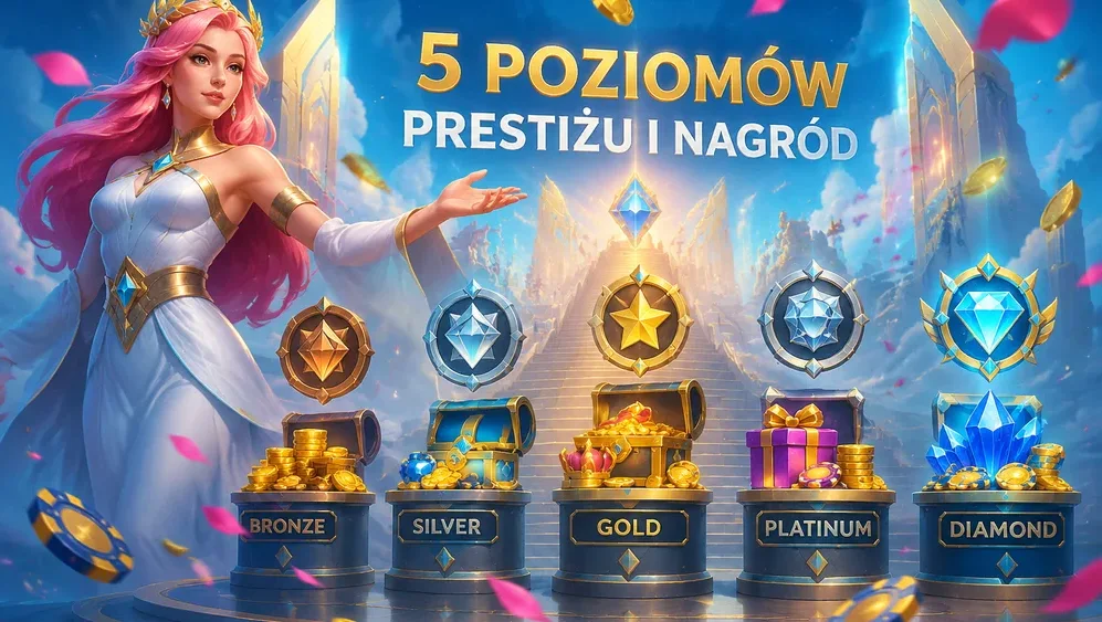 pięć poziomów VIP z ikonami nagród i medalami
